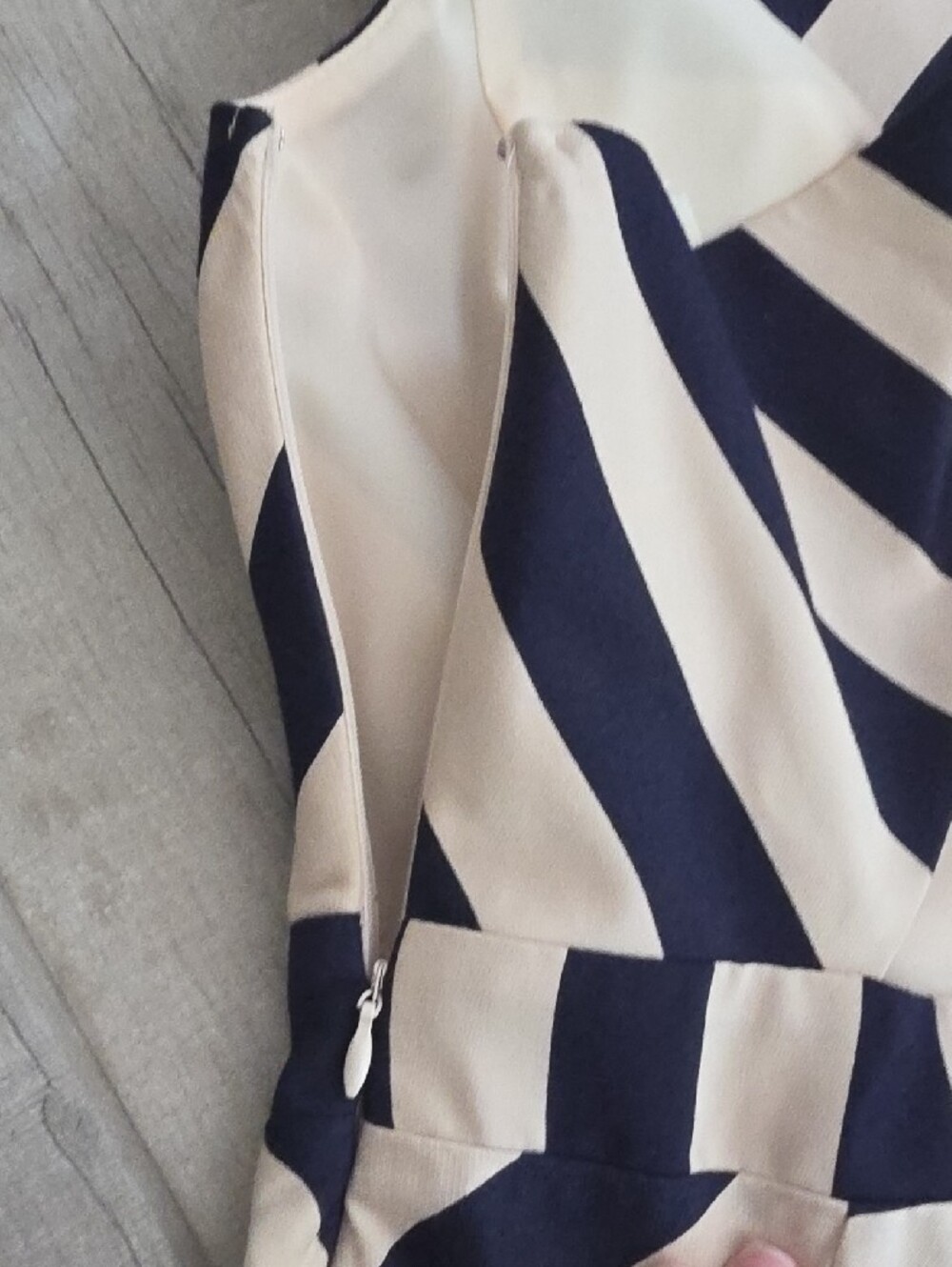 Adelyn Rae Navy and Cream Striped V-Neck Fit-and-Flare Dress - Picture 4 of 12
